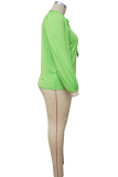 Green Sexy Solid Patchwork One Shoulder Plus Size Tops