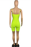 Vert fluo Sexy Casual Solide Dos Nu Spaghetti Sangle Skinny Barboteuses