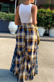 Falda moda casual estampado a cuadros patchwork regular cintura alta azul