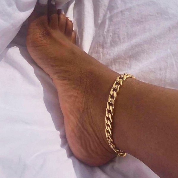 Золотой модный ретро сплошной выдолбленный ножной браслет