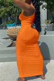 Orange Mode Sexig Solid urholkad U-hals västklänning