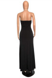 Black Fashion Sexy Solid Hollowed Out Backless Halter Sleeveless Dress