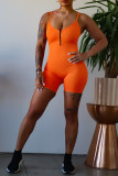 Orange Sexy Casual Solid Backless Spaghetti Strap Skinny Rompers