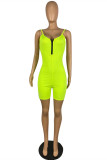 Fluorescent Green Sexy Casual Solid Backless Spaghetti Strap Skinny Rompers