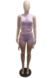 Purple Sexy Solid Draw String Half A Turtleneck Sleeveless Two Pieces