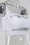 Белые сексуальные однотонные лоскутные топы с открытыми плечами и средней талией