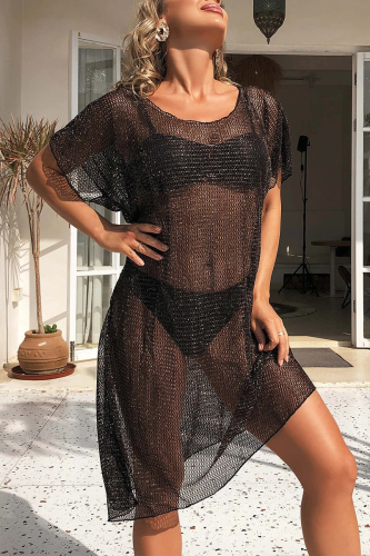 Black Sexy Pierced See-through Swimwears Cover Up