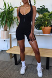 Black Sexy Casual Solid Backless Spaghetti Strap Skinny Rompers