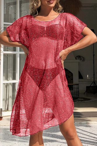 Красное сексуальное прозрачное платье с пирсингом