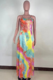 Multicolor Mode Sexig Tie Dye Printing Spaghetti Strap Ärmlös klänning