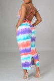 Многоцветное модное сексуальное платье без рукавов с открытой спиной и разрезом на тонких бретельках