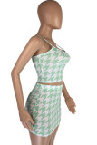 Fluorescent Green Sexy Print Patchwork Spaghetti Strap Sleeveless Two Pieces