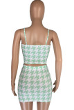 Fluorescent Green Sexy Print Patchwork Spaghetti Strap Sleeveless Two Pieces