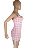 ピンクのセクシーなプリント パッチワーク スパゲッティ ストラップ ラップ スカート ドレス