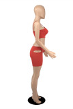 Macacão skinny vermelho fashion sexy sólido vazado sem costas com alça de espaguete