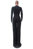 Black Fashion Casual Solid Fold O Neck Long Sleeve Two Pieces