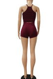 Burgundy Casual Solid Patchwork Spaghetti Strap Sleeveless Two Pieces