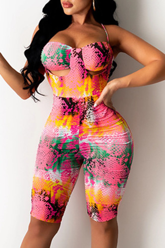 Pink Fashion Sexy Print Backless Spaghetti Strap Jumpsuits