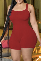 Macacão skinny vermelho sexy casual sólido sem costas com alça de espaguete