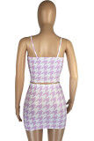 Pink Sexy Print Patchwork Spaghetti Strap Sleeveless Two Pieces