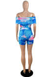 Blauwe sexy print patchwork strapless normale rompertjes