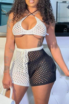 White Sexy Solid Hollowed Out Mesh Swimwears