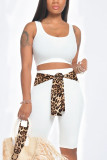 Gray Blue Casual Leopard Bandage Patchwork U Neck Sleeveless Two Pieces（with a mask)