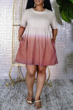 Lichtbruin Mode Casual Geleidelijke verandering Print Basic O-hals jurk met korte mouwen