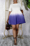 Фиолетовое модное повседневное платье с постепенным изменением печати, базовое платье с круглым вырезом и коротким рукавом