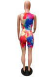 Color Fashion Casual Tie Dye Printing U Neck Sleeveless Two Pieces