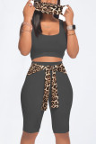 Pink Casual Leopard Bandage Patchwork U Neck Sleeveless Two Pieces（with a mask)
