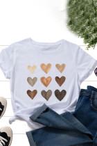 T-shirts à col rond en patchwork imprimé décontracté blanc et marron