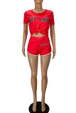 Красная спортивная одежда в полоску с надписью Сделать старый пэчворк с принтом V-образный вырез с короткими рукавами из двух частей