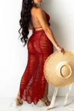 Red Fashion Sexy Solid See-Through Backless Neckholder Sleeveless Two Pieces