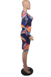 Multicolor Fashion Casual Print Basic O-Neck Langarm-Kleider