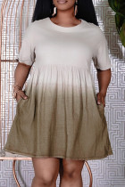 Lichtbruin Mode Casual Geleidelijke verandering Print Basic O-hals jurk met korte mouwen