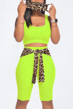 Khaki Casual Leopard Bandage Patchwork U Neck Sleeveless Two Pieces（with a mask)
