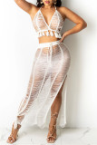 Camel Fashion Sexy Solid See-through Backless Halter senza maniche in due pezzi