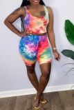 Color Fashion Casual Tie Dye Printing U Neck Sleeveless Two Pieces