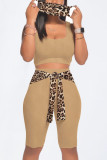 Fruit Green Casual Leopard Bandage Patchwork U Neck Sleeveless Two Pieces（with a mask)