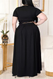 Green Fashion Casual Solid Basic O Neck Plus Size Two Pieces