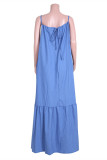 Blauwe mode casual effen rugloze mouwloze jurk met spaghettibandjes