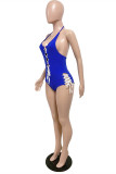 Royal Blue Fashion Sexy Solid Backless Strap Design Swimwears