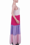 Пурпурные повседневные цветные прямые платья в стиле пэчворк на тонких бретельках