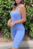 Macacão skinny azul sexy casual sólido sem costas com decote em U