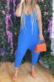 Blauer, sexy, einfarbiger Harlan-Jumpsuit mit Neckholder und Patchwork