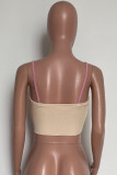 Pink Sexy Casual Patchwork Backless Asymmetrical Spaghetti Strap Tops