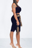 Yellow Casual Leopard Bandage Patchwork U Neck Sleeveless Two Pieces（with a mask)