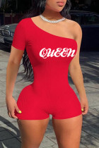 Barboteuse skinny à col oblique dos nu imprimé vêtements de sport décontractés rouges