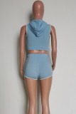 Baby Blue Fashion Casual Solid Patchwork Hooded Collar Sleeveless Two Pieces
